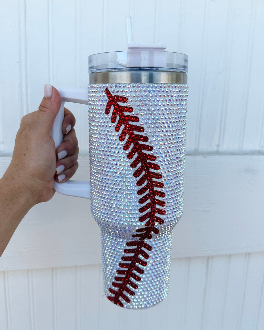 Crystal Baseball White/Red "Blinged Out" 40 Oz. Tumbler
