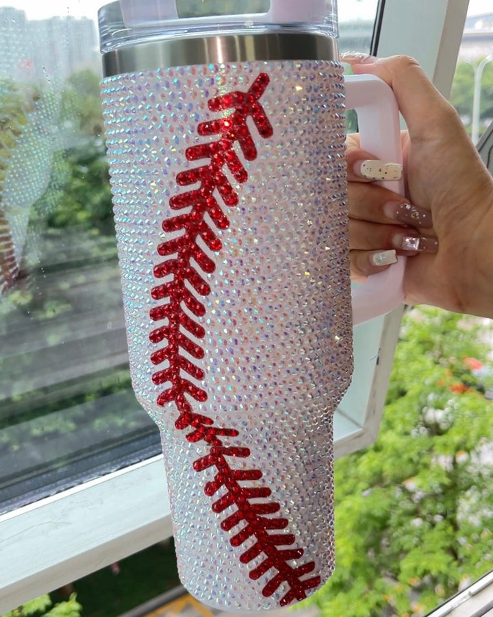 Crystal Baseball White/Red "Blinged Out" 40 Oz. Tumbler
