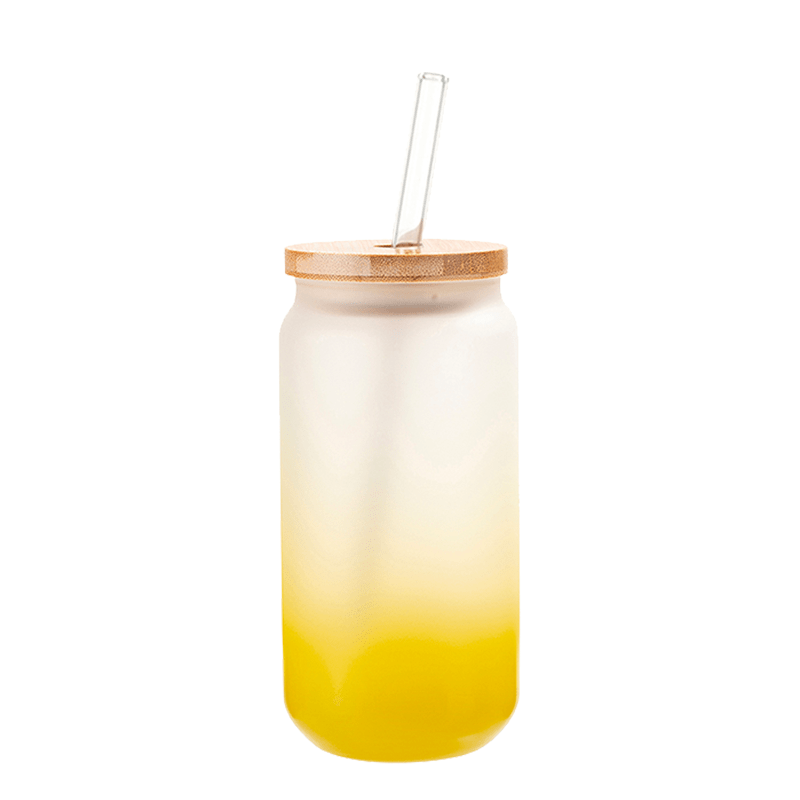 16oz Sublimation blank glass Jar Cans ombre gradient Tumblers (Includes Bamboo Lid & Straw)