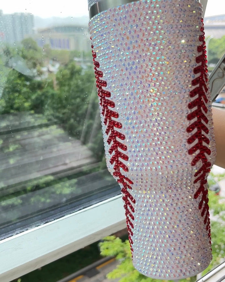 Crystal Baseball White/Red "Blinged Out" 40 Oz. Tumbler
