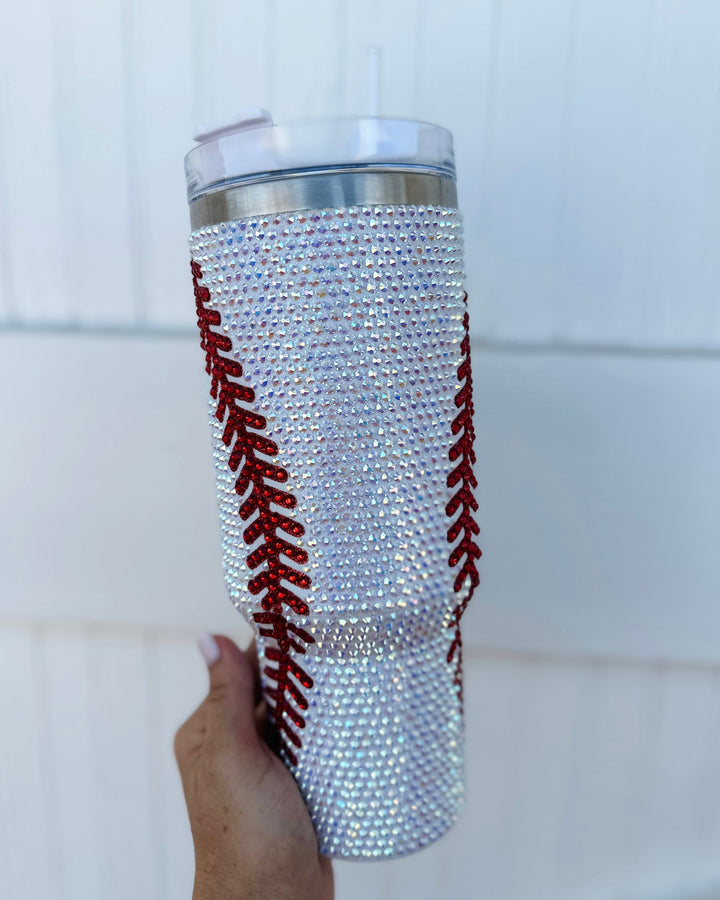 Crystal Baseball White/Red "Blinged Out" 40 Oz. Tumbler