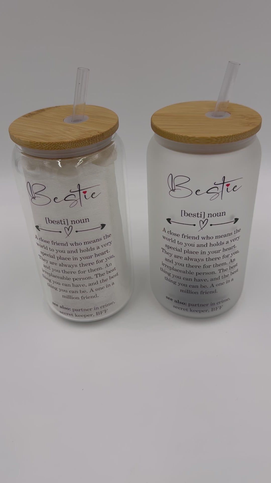Bestie Friendship Best Friend 16oz Sublimation Printed Glass Can Tumbler With Straw & Bamboo Lid