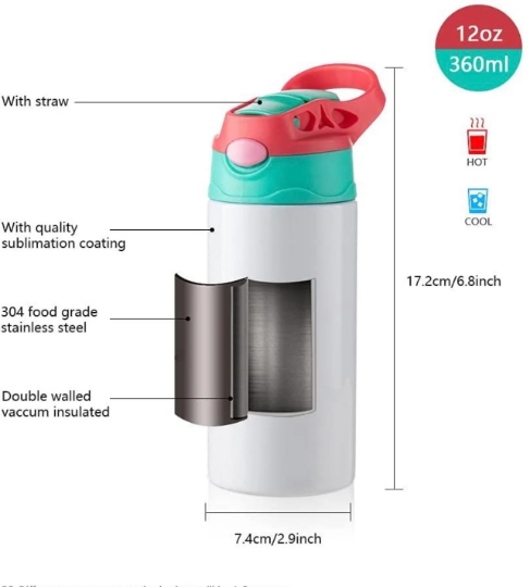 20oz Blank Sublimation Sippy Cup for Children White Straight Stainless steel Kids Drinking Tumbler Sport Water Bottles with Handle