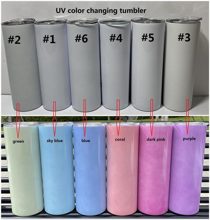 UV Color Changing & Glow In Dark  Combo sublimation Blank Stainless 20oz Straight Skinny Tumblers w Lid & Straw BPA Free