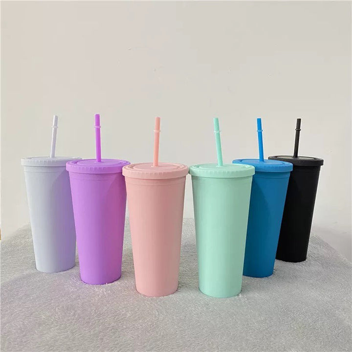 Summer Pastel Tapered Cup Blank Cups Tumblers, 24 oz Matte Tumblers, Double Wall Acrylic Tumbler With Straw and Screw Lid BPA Free