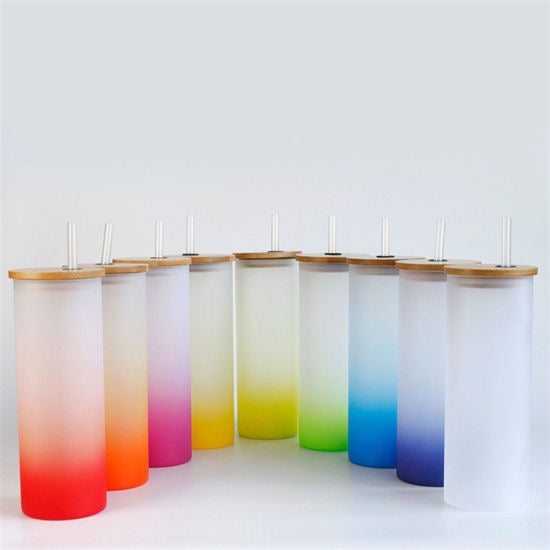 25oz Sublimation blank glass ombre gradient Tumblers (Includes Bamboo Lid & Straw)