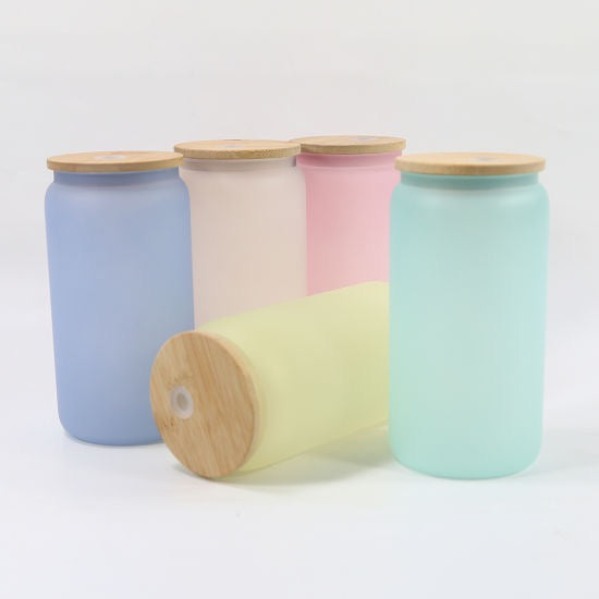 16oz Sublimation blank color changing glass Jar Cans Tumblers (Includes Bamboo Lid & Straw)