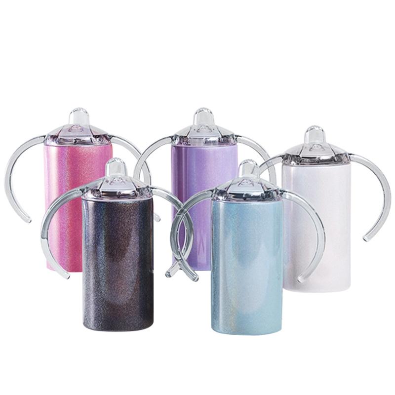 Sublimation 12oz Blank White, Pink, Blue, Purple, Silver Glitter Holographic Sippy Cup Stainless Drinking Tumbler