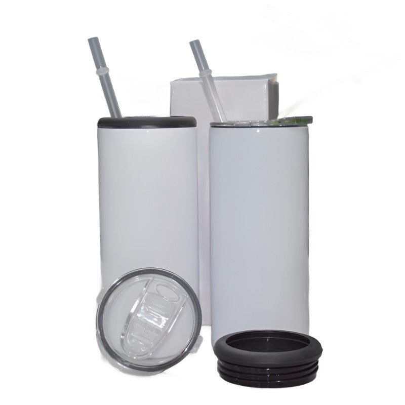 15oz Blank Sublimation Can Cooler With 2 screw on Lids Straight White Tumbler Stainless Steel Double Insulated